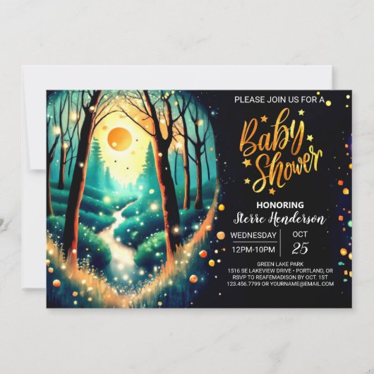 Invitation Baby shower Enchanted de lucioles (Devant)