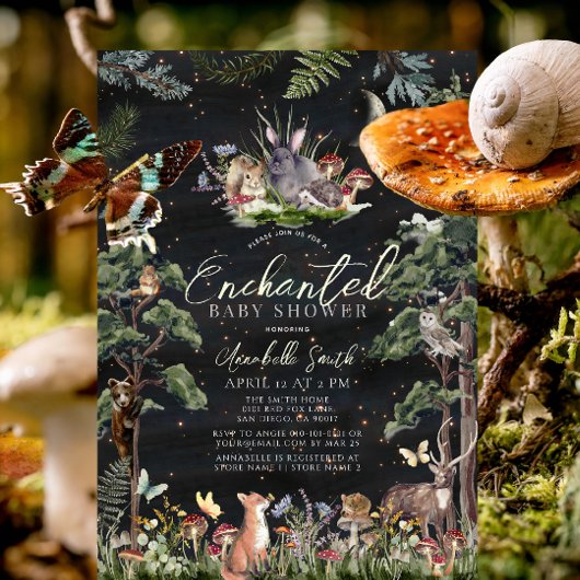 Invitation Baby shower Enchanted Forest Woodland Animaux