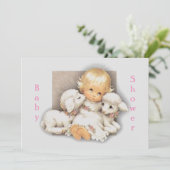 Invitation Baby shower Enfant avec agneaux (Debout devant)