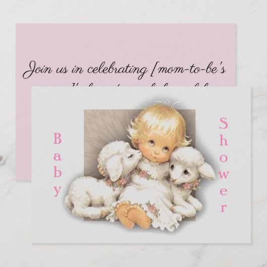 Invitation Baby shower Enfant avec agneaux (Devant / Derrière)