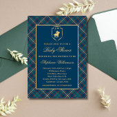 Invitation Baby shower équestre bleu classique Polo Plaid