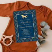 Invitation Baby shower équestre bleu Plaid Preppy classique