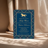 Invitation Baby shower équestre bleu Plaid Preppy classique
