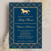 Invitation Baby shower équestre bleu Plaid Preppy classique