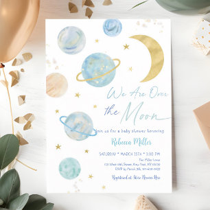 Invitation Baby Shower Espace Pastel Bleu au-Dessus de la Lun