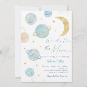 Invitation Baby Shower Espace Pastel Bleu au-Dessus de la Lun
