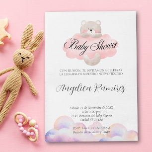 Invitation Baby shower espagnol Bear Thème Cloud Registre Cad