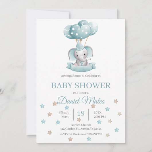 Invitation Baby shower espagnol des éléphants (Devant)