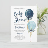 Invitation Baby shower espagnol garçon marine bleu ballons (Debout devant)