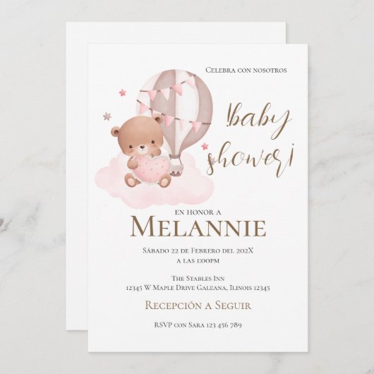 Invitation Baby shower espagnol Ours (Devant / Derrière)