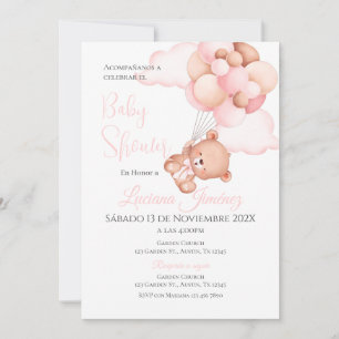 Invitation Baby Shower Espagnol Ours Rose Fille