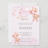 Invitation Baby shower espagnol Ours rose fille (Devant)
