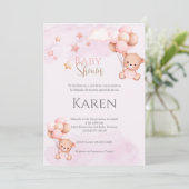 Invitation Baby shower espagnol Ours rose fille (Debout devant)