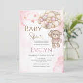 Invitation Baby shower espagnol Ours rose fille (Debout devant)