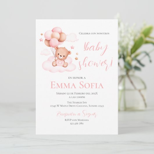 Invitation Baby shower espagnol rose (Debout devant)