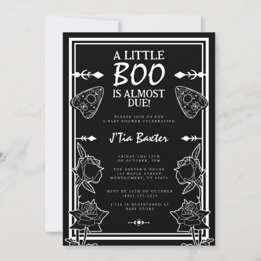 Invitation Baby shower esprit gothique petite Boo planche de (Devant)