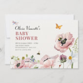 Invitation Baby shower esthétique fleuri abeilles (Devant)