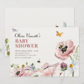 Invitation Baby shower esthétique fleuri abeilles (Devant / Derrière)