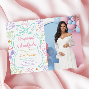 Invitation Baby Shower Estival Piscine et Femme Enceinte Dess