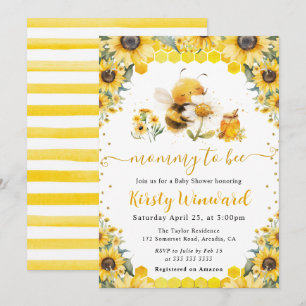 Invitation Baby Shower Été Abeille et Tournesols Aquarelle