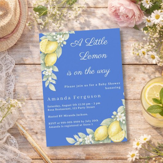 Invitation Baby Shower été bleu citron