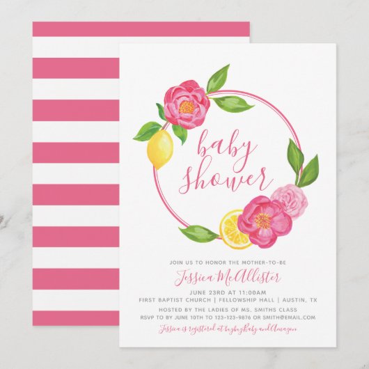 Invitation Baby shower Été de l'agrumes Grève flor (Devant / Derrière)