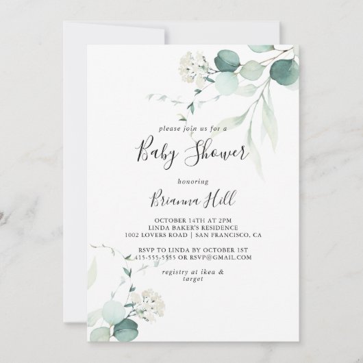Invitation Baby shower Été Vert Eucalyptus Foliage (Devant)