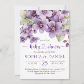 Invitation Baby shower été violet violet fleurs (Devant)