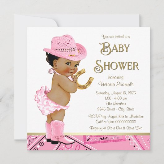 Invitation Baby shower Ethnic Cowgirl (Devant)