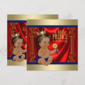 Invitation Baby shower Ethnic Royal Blue Gold Prince (Devant / Derrière)