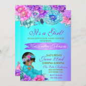 Invitation baby shower ethnique Bébé élégant Purple turquoise (Devant / Derrière)