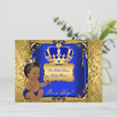 Invitation Baby shower ethnique Boy Royal Blue Gold (Debout devant)