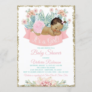 Invitation Baby shower ethnique de fiesta de fille de cactus