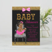 Invitation Baby shower ethnique de filles roses chaudes noire (Debout devant)