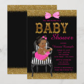 Invitation Baby shower ethnique de filles roses chaudes noire (Devant / Derrière)
