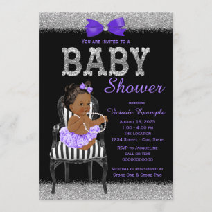 Invitation Baby shower ethnique des filles d'argent noir viol