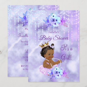 Invitation Baby shower ethnique fille floral sarcelle violet