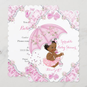 Invitation Baby Shower Ethnique Fille Parapluie Rose Fleurs