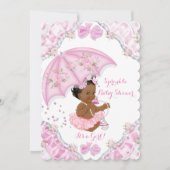 Invitation Baby shower ethnique Fleurs de parapluies roses (Devant)
