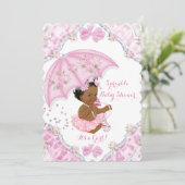 Invitation Baby shower ethnique Fleurs de parapluies roses (Debout devant)
