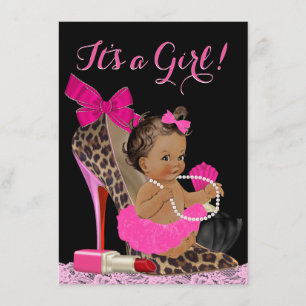 Invitation Baby shower ethnique Leopard rose chaud High Heel 