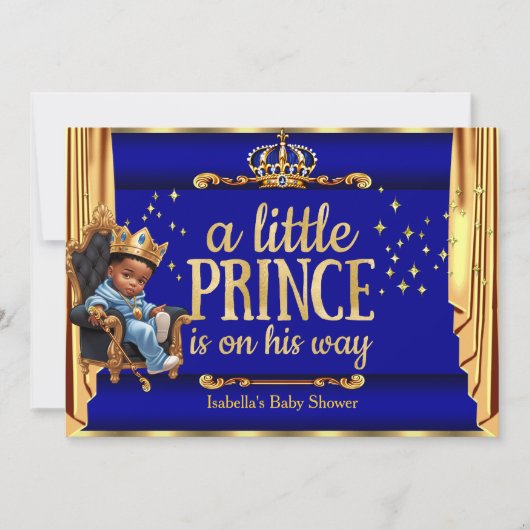 Invitation Baby shower ethnique Prince Royal Blue Gold Trône (Devant)
