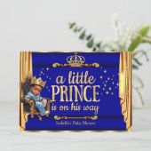 Invitation Baby shower ethnique Prince Royal Blue Gold Trône (Debout devant)