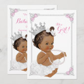 Invitation Baby shower ethnique Princess White Tutu Pink Pear (Devant / Derrière)