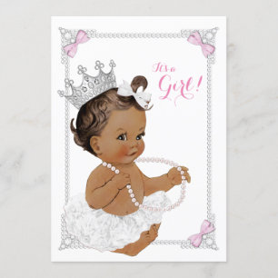 Invitation Baby shower ethnique Princess White Tutu Pink Pear