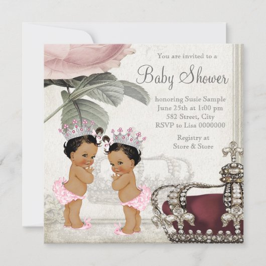 Invitation Baby shower ethnique Princesse Twin Girl (Devant)