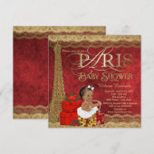 Invitation Baby shower ethnique Red Gold Paris pour filles (Devant / Derrière)