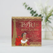 Invitation Baby shower ethnique Red Gold Paris pour filles (Debout devant)