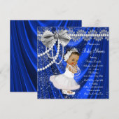 Invitation Baby shower ethnique Royal Blue Silver Satin Pearl (Devant / Derrière)