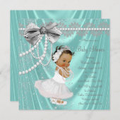 Invitation Baby shower ethnique turquoise Blue Silver Satin P (Devant / Derrière)